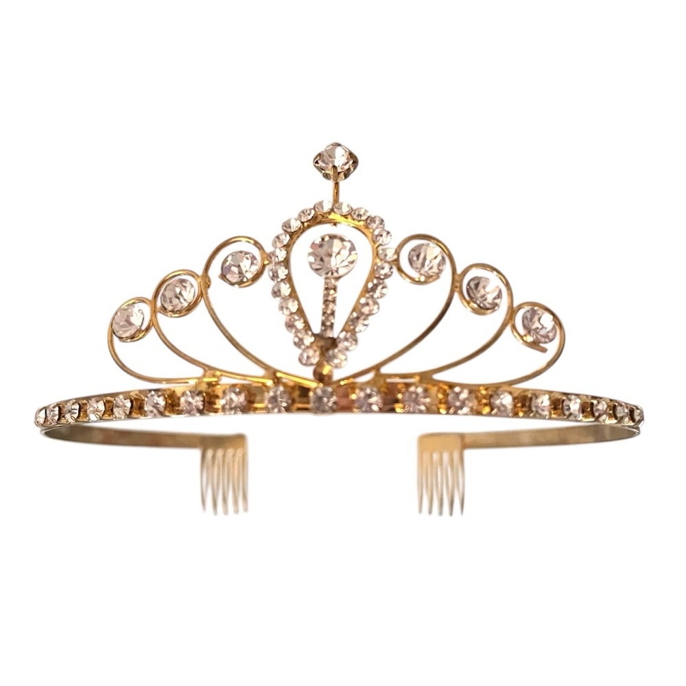 Little Tiara for the Little Pageant Princess • Goldtone Crown White Rhinestones